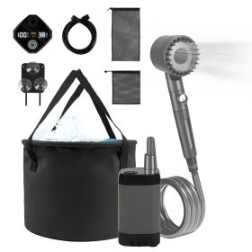 Portable Shower for Camping Include IPX7 Waterproof 6000mAh Rechargeable Shower Pump Filtered Shower Head 5.3Gallon Foldable Bucket For Hiking Beach T