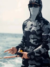 Fishing Hoodie Face Mask Neck Cover Sailing Shirt Summer Men Long Sleeve Sun Protection Hunting Jersey Camisa De Pesca Performance Fish Gear Beach Top (Option: XXXL)